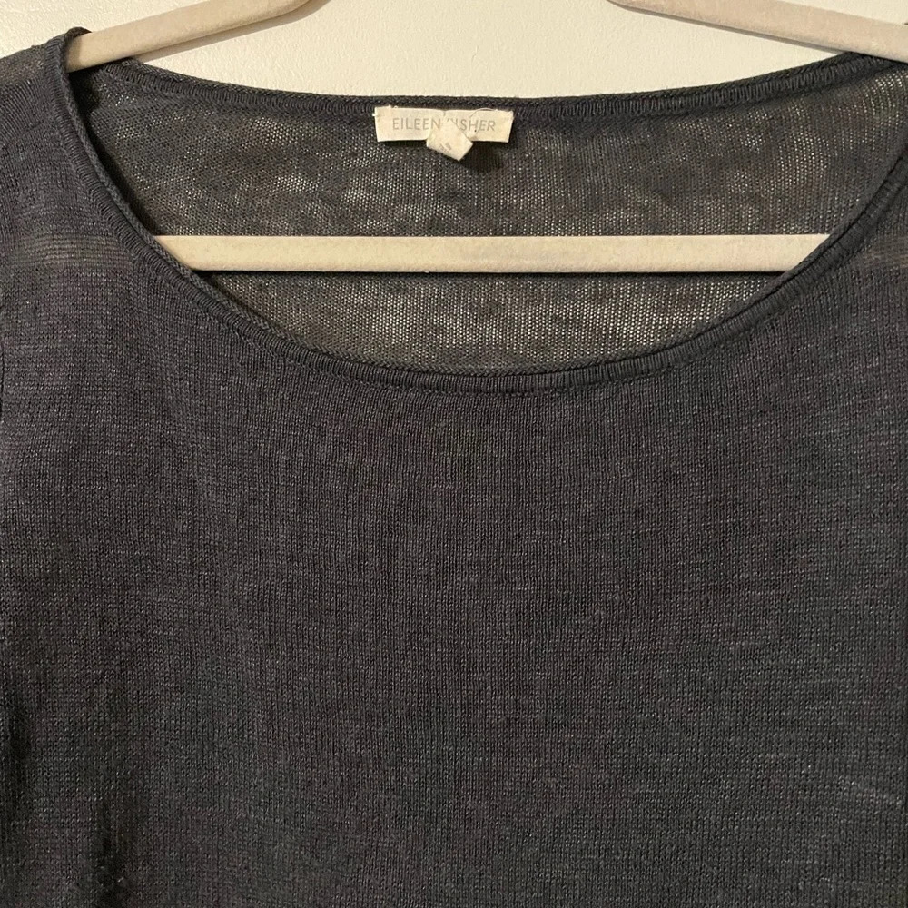 Eileen Fisher Charcoal Gray Long Sleeve Boat Neck Lightweight Top Size Medium - Picture 3 of 9
